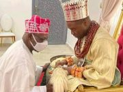 Photo News: 84-Year-Old Obasanjo Kneels Before 37-year-old New Olu of Warri